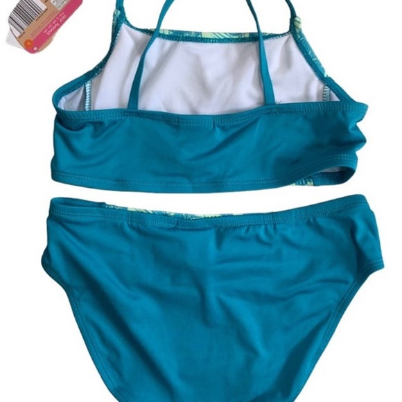 Lily & Dan Girls 2 Piece Swim Set Large Top & Bottom Turquoise Tropical NEW - Picture 4 of 7